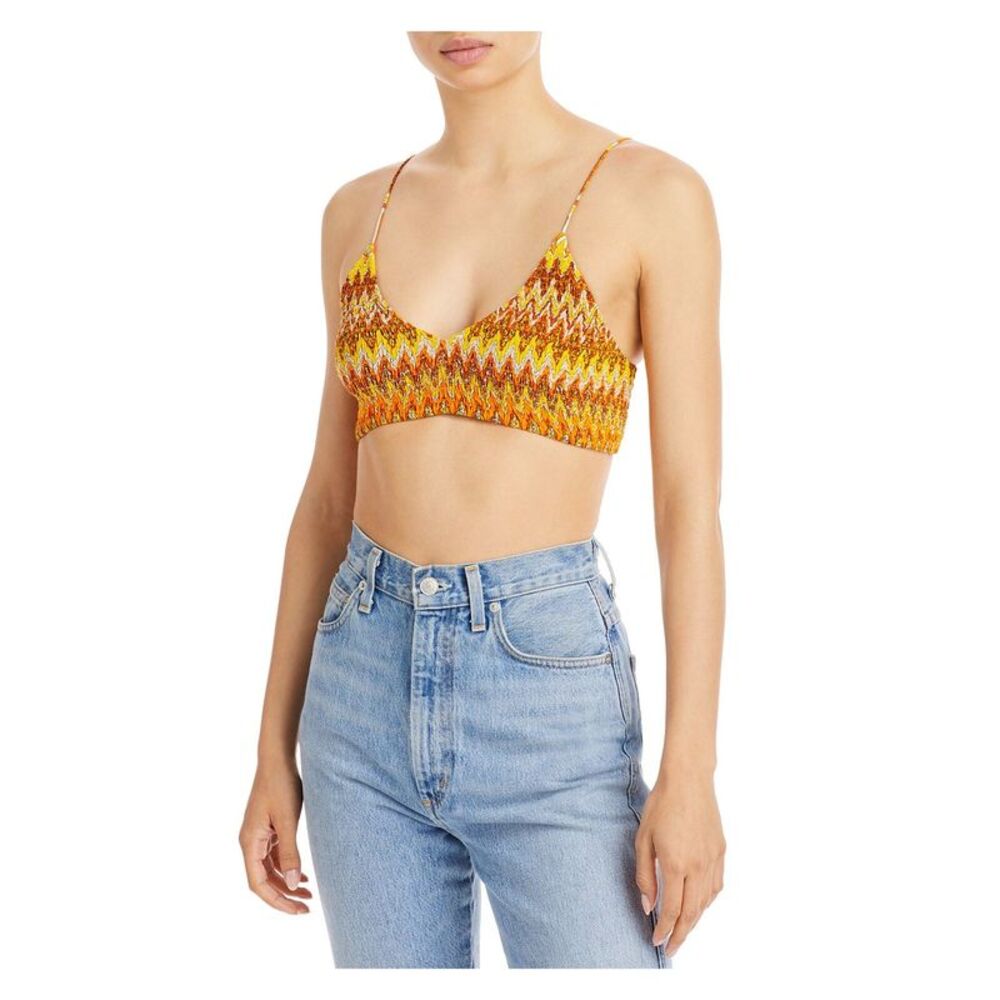 S/W/F Womens Yellow Smocked Pullover Bra Top Spaghetti Strap V Neck Top S